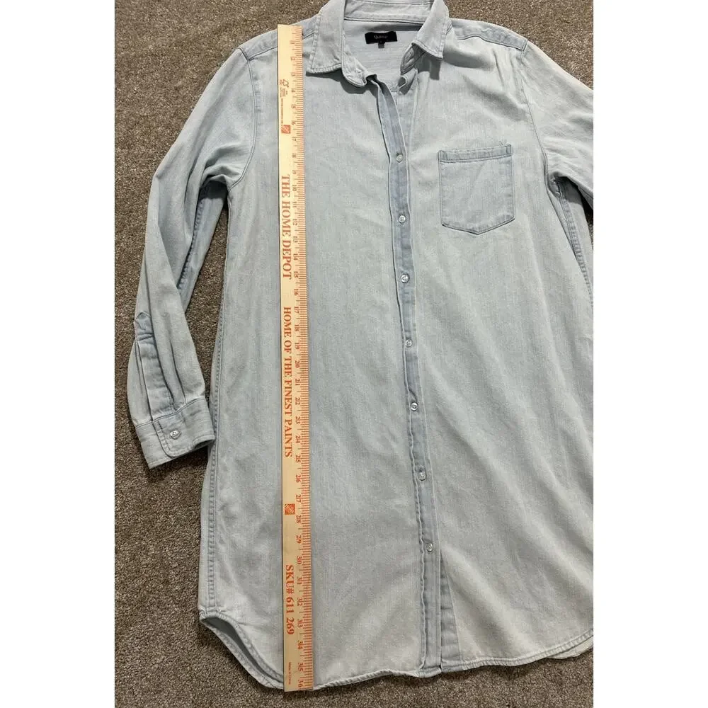 QUINCE Womens L Distressed Denim Mini Shirt Dress in Light Chambray - Picture 4 of 8